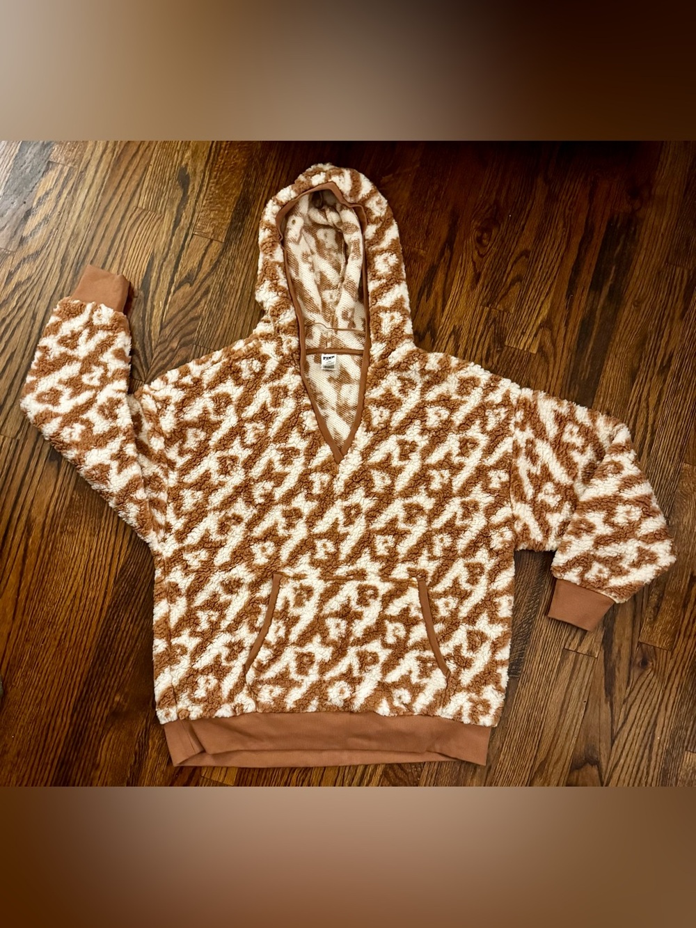 Pink Victoria Secrets Plush Animal-Print Hooded Sherpa Fleece Pullover